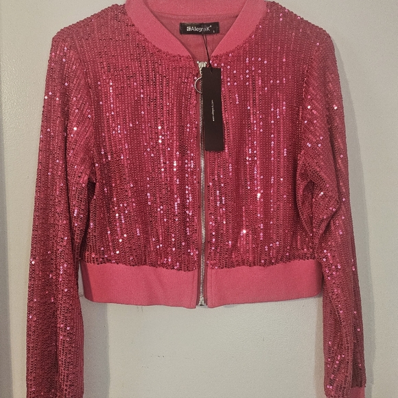 ALLEGRA K, Pink Sequin Women's Jacket - Picture 1 of 5